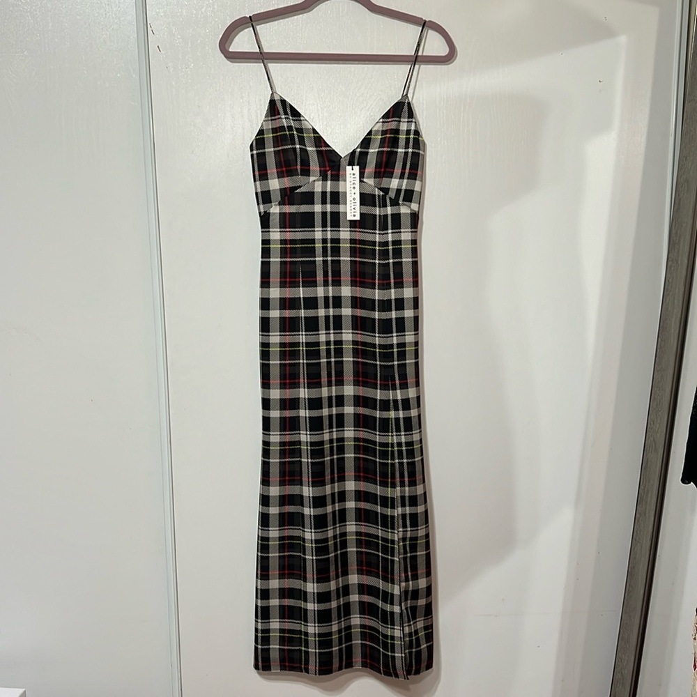 ALICE+OLIVIA SATIN MIDI DRESS